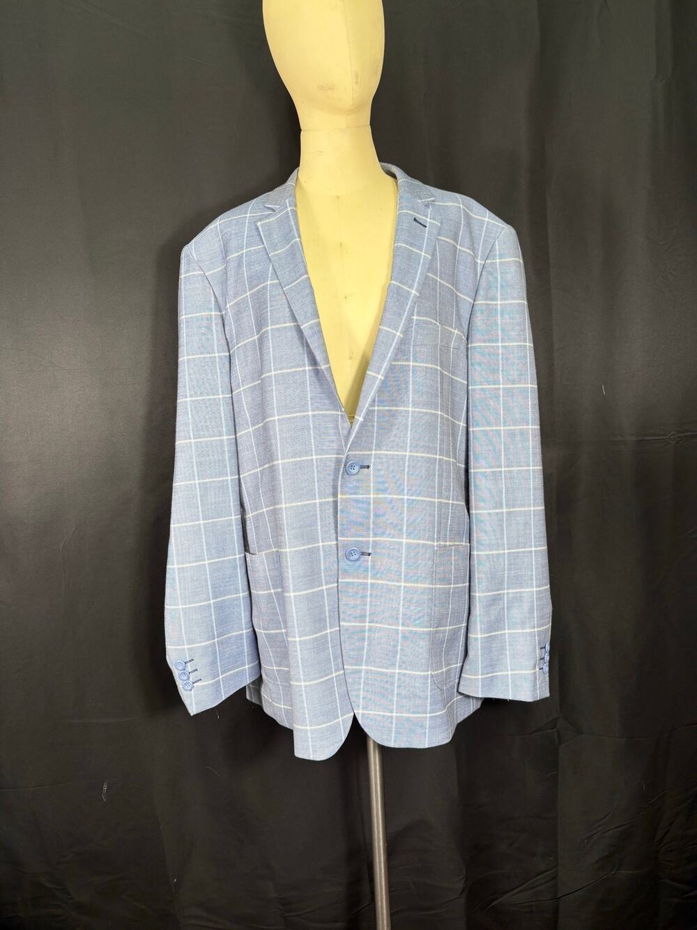 Lorenzo Bruno Italian Design Blazer, Blue Plaid, Sports Coat, Super 150 Lined